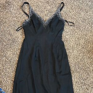 Vintage hand beaded women's full length gown black size 8
